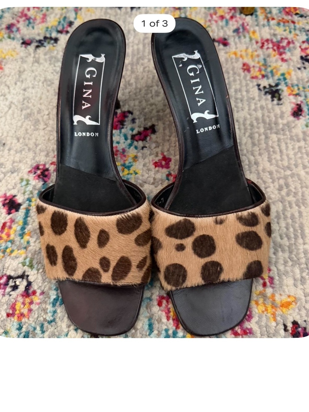 Gina London Leopard Print Slide Heels - Brown
